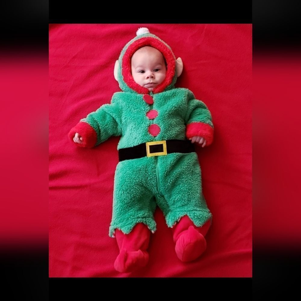 Adorable Baby Elf Fleece Snowsuit Costume Outfit Sz 3-6 Mos